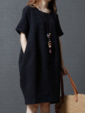 Solid Color Cocoon Casual Linen Dress For Women