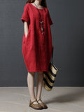 Solid Color Cocoon Casual Linen Dress For Women