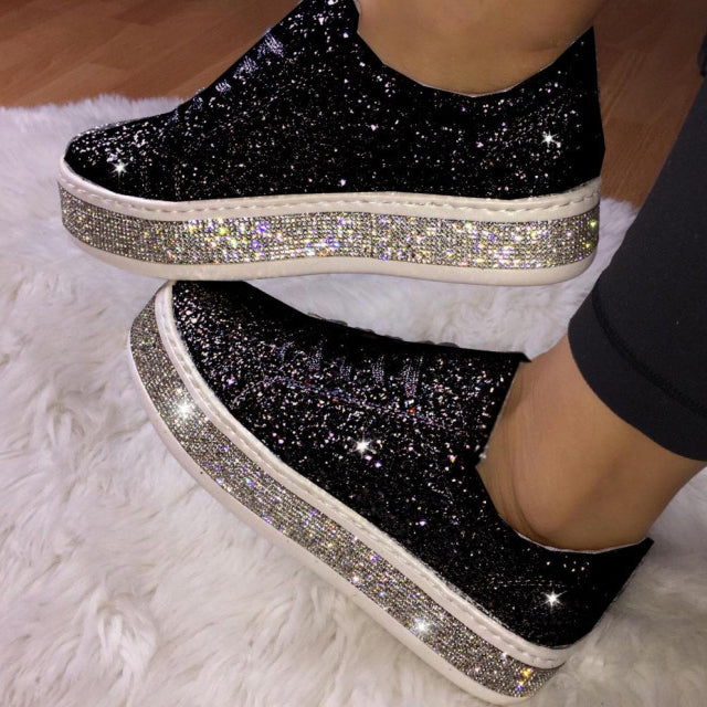 Women's Cute Shinning Crystal Flat Heel Shoes
