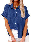 Turn-Down Collar Solid Color Linen Shirts