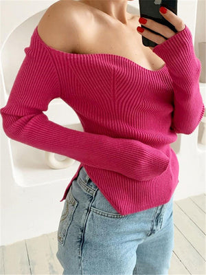 Women's Square Neck Sweetheart Neckline Cut Sweaters