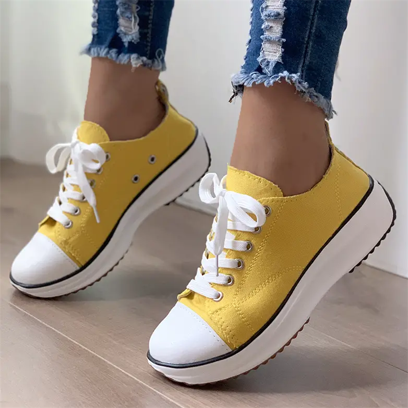 Candy Color Thick Bottom Anti Slip Lace Up Canvas Shoes for Women