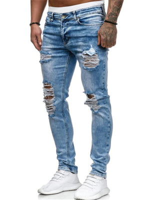 Street Fashion Slim-fit Ripped Denim Jeans For Men