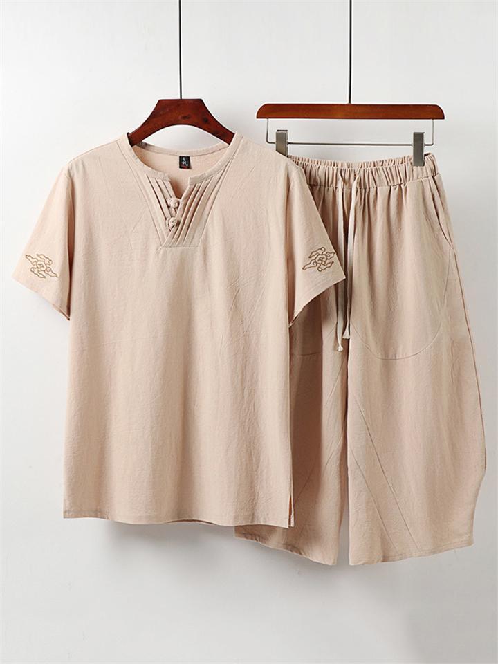 Men's Loose Vintage Short Sleeve Linen Sets