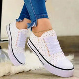 Chic Star Print Lace Up Flat Canvas Shoes for Women