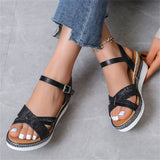 Casual Cross Strap Wedge Heel Buckle Roman Sandals for Women