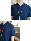 Lightweight Linen Two-Piece Outfit Wrap Neck T-Shirt + Elastic Waistband Knee-Length Pants