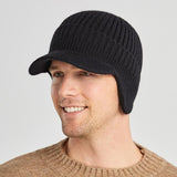 Men’s Warm Windproof Ribbed Knitted Brim Cap with Ear Flaps