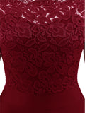 Elegant Off Shoulder Floral Lace 3/4 Sleeve High Waist Flare Dress