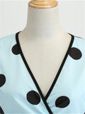 1950S V Neck Sleeveless Bow Polka Dot Swing Dress
