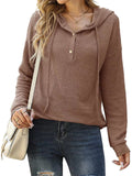 Women's Long-sleeved Button Down Waffle-Knit Hoodies