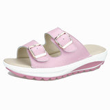 Women's Genuine Leather Peep Toe Soft Platform Beach Slippers