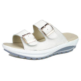 Women's Genuine Leather Peep Toe Soft Platform Beach Slippers