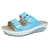 Women's Genuine Leather Peep Toe Soft Platform Beach Slippers