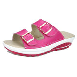 Women's Genuine Leather Peep Toe Soft Platform Beach Slippers