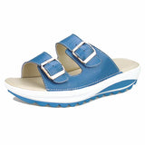 Women's Genuine Leather Peep Toe Soft Platform Beach Slippers