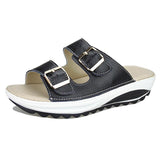 Women's Genuine Leather Peep Toe Soft Platform Beach Slippers