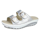 Women's Genuine Leather Peep Toe Soft Platform Beach Slippers