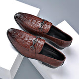 Men's Classic Crocodile Pattern Gentleman Business Slip On Dress Shoes