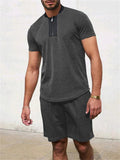 Men's Summer Crew Neck Quarter-Zip Short Sleeve Top + Sports Shorts