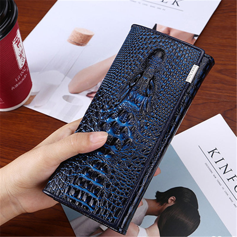 Genuine Leather Crocodile Print Wallet Handbag For Women