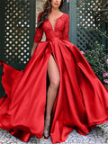 Flowing Low V Neck Half Sleeve Thigh High Slit Dress for Prom