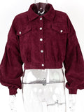 Trendy Lapel Collar Chest Pocket Button Up Corduroy Cropped Jacket Coat