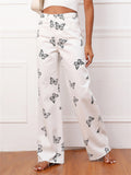 Women's Super Cute Butterfly Print Soft Loose White Color Denim Jeans