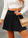 Female Gentle Elastic High Waisted Plain Pleated Skirts