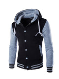Men’s Slouchy Drawstring Hood Front Button Fastening Long Sleeve Sweatshirt