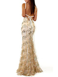 Stunning V Neck Sequined Mermaid Strappy Dress for Prom