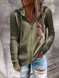 Casual Striped Loose Knit Zipper Hooded Sweater