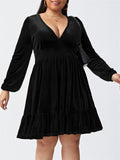 Ladies Sexy Oversized V Neck Long Sleeve Velvet Dress