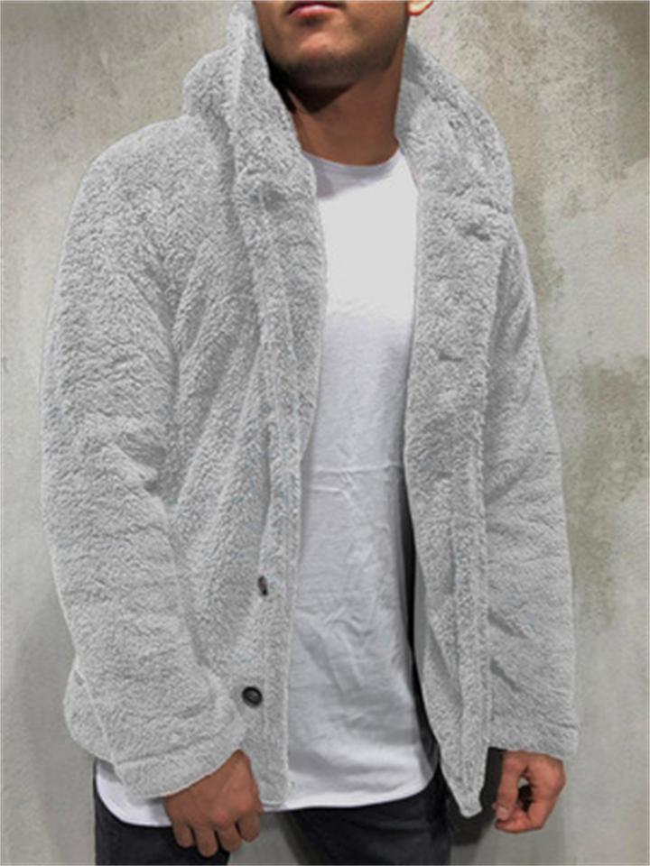 Men's Casual Solid Color Button Hooded Fleece Coats