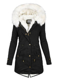 Female Thick Warm Plush Mid Length Hooded Coats