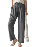 Female Leisure Solid Color Drawstring Linen Cotton Pants