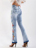 Women's Fashion 3D Embroidery Bell-Bottom Denim Jeans