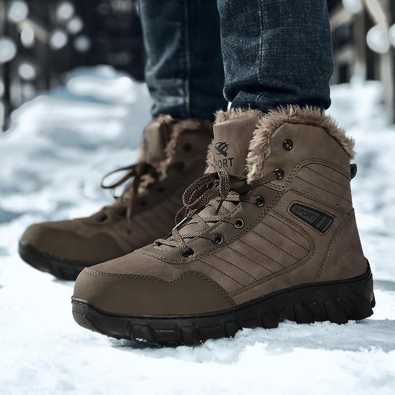 Mens Leather Fur Lined Warm Outdoor Water Resistant Mountaineering Snow Boots