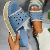 Women's Comfortable Rhinestone Denim Solid Color Slippers