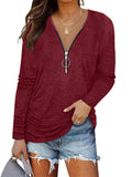 Autumn New Chest Zipper Casual Long Sleeve Women Tops