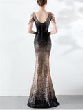 Shimmering Sequined V Neck Backless Mermaid Dress for Evening Party