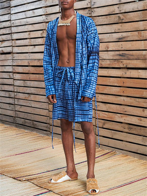 Men's African Style Plaid Print Long Sleeve Oversized Vacation Sets