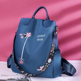 Floral Embroidered Large Capacity Anti-Theft Design Backpack Shoulder Bag Two-Way To Carry