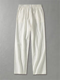Mens Loose Casual Vertical Linen Solid Color Pants