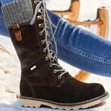 Women‘s Splicing Lace Up Mid Calf Winter Snow Boots