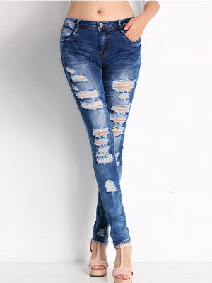 Women's Street Style Stretchy Ripped Fit Denim Jeans