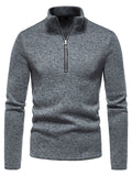 Solid Color High Collar Zip Up Base Tops for Men