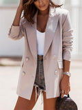 Office Ladies Stylish Fall Long Sleeve Double Breasted Lapel Blazer