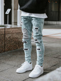 Men's Autumn Winter Ripped Skinny Ins Stylish Patchwork Pants