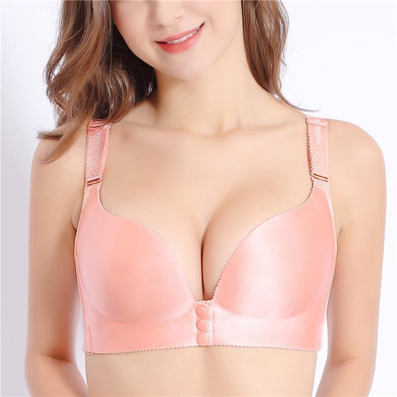 Women's Super Comfy Wireless Front Button Closure Soft Bras -Pink